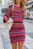 Doce Elegante Color Block Contraste O Pescoço Vestidos De Saia De Um Passo