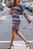 Doce Elegante Color Block Contraste O Pescoço Vestidos De Saia De Um Passo
