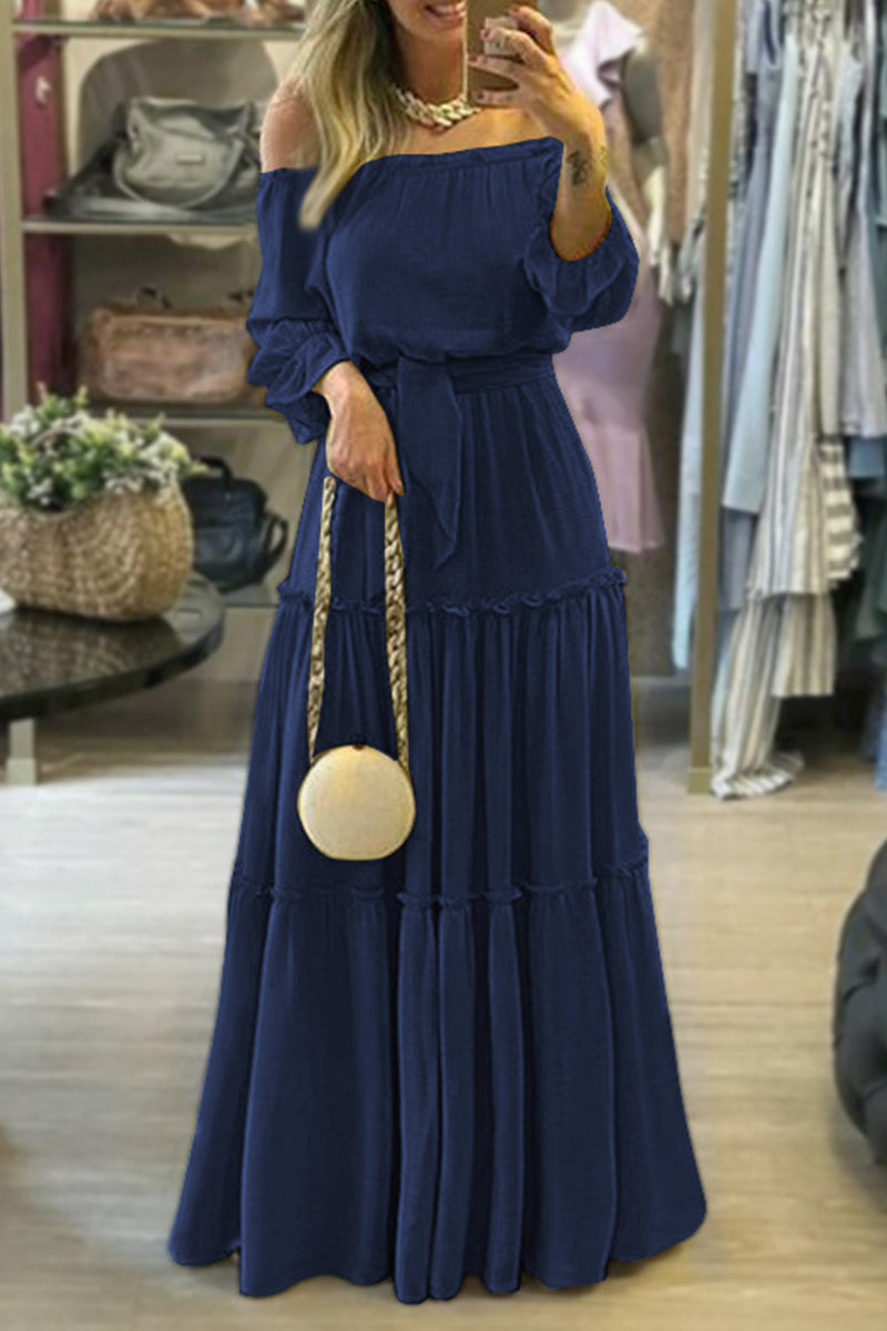 Sexy Elegant Solid Off the Shoulder Pleated Dresses