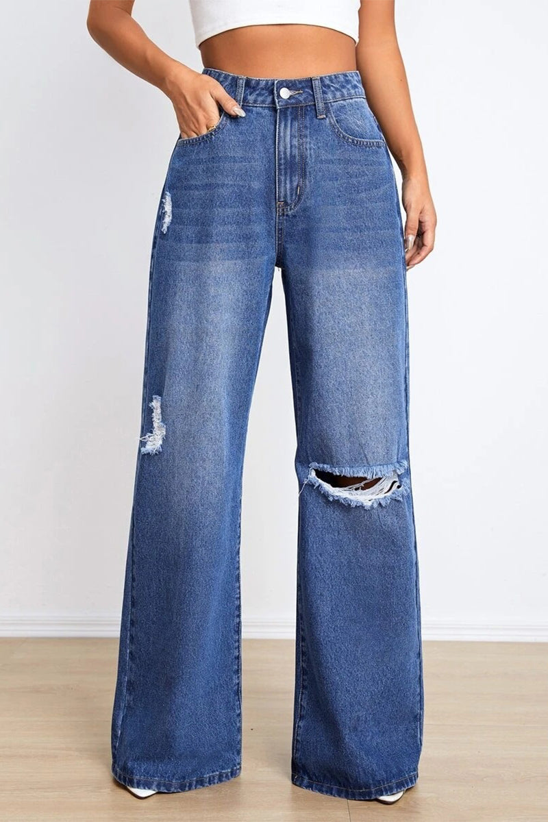 Casual Street Solid Ripped Loose Denim Jeans