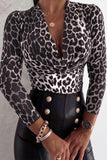 Blusas fashion elegantes com estampa patchwork dobrável com decote em V (4 cores)