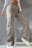 Bolso sólido solto cintura média reta calças de cor sólida