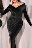 Elegant Formal Solid Slit Fold V Neck Evening Dress Dresses