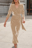 Celebrities Elegant Solid Strap Design V Neck Princess Dresses