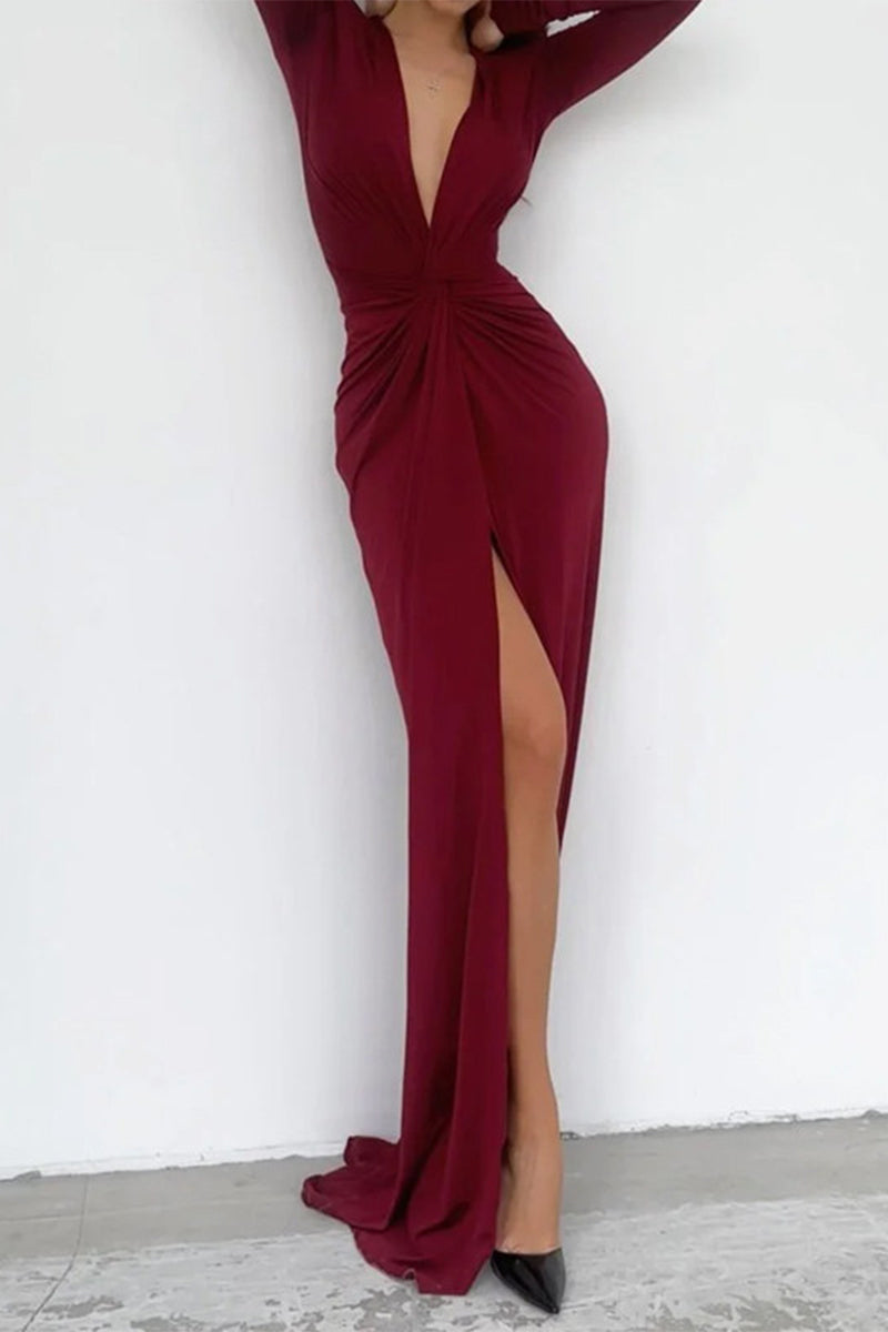 Elegant Solid Fold V Neck Pleated Dresses(7 Colors)
