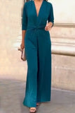 Casual Solid Fold V Neck Jumpsuits(4 Colors)