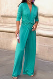 Casual Solid Fold V Neck Jumpsuits(4 Colors)
