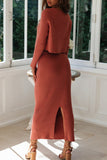 Daily Simplicity Solid O Neck Long Sleeve Two Pieces