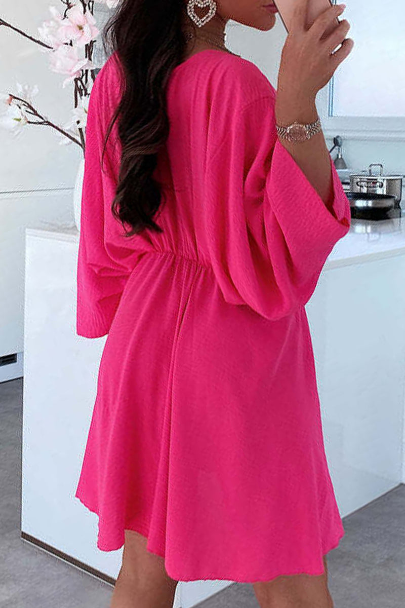 Casual Simplicity Solid Asymmetrical V Neck Irregular Dress Dresses