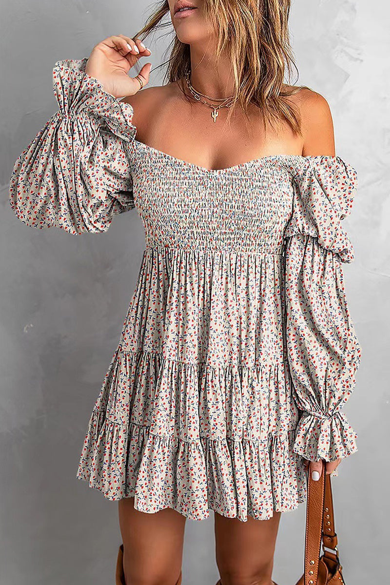 Sexy Floral Patchwork Off the Shoulder Printed Dress Dresses