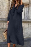 Casual Solid Buttons V Neck Long Sleeve Dresses