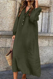 Casual Solid Buttons V Neck Long Sleeve Dresses