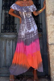 Street College Tie Dye Printing Off the Shoulder Printed Dress Dresses