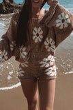 Casual Color Block Embroidered O Neck Long Sleeve Two Pieces