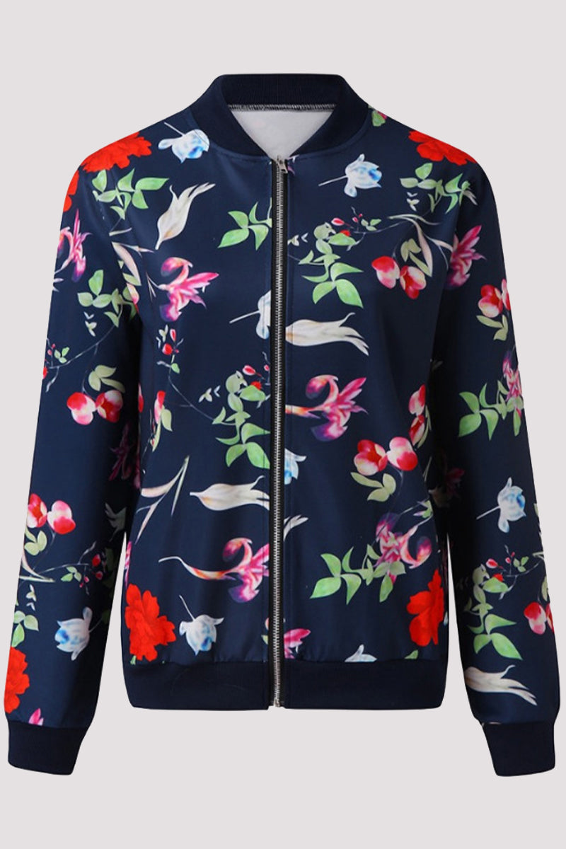 Casual Floral Patchwork O Neck Outerwear