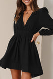 Casual Solid Fold V Neck Pleated Dresses