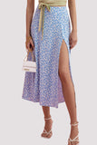 Elegante fenda estampada regular de cintura alta tipo A calça com estampa completa