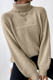 Casual Solid Patchwork Turtleneck Tops