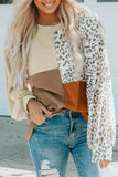 Casual Solid Leopard Contrast O Neck Tops