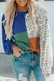 Casual Solid Leopard Contrast O Neck Tops