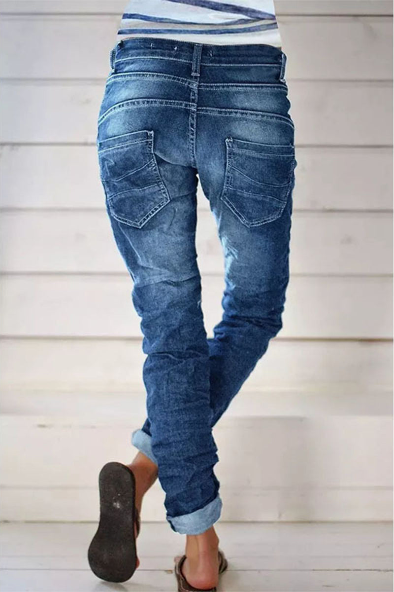 Casual Street Solid Make Old Patchwork High Waist Denim Jeans(5 Colors)