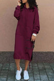 Vestidos casuais de patchwork sólido com gola com capuz e manga comprida (7 cores)