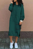 Casual Solid Patchwork Hooded Collar Long Sleeve Dresses(7 Colors)