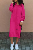 Casual Solid Patchwork Hooded Collar Long Sleeve Dresses(7 Colors)