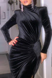 Celebrities Elegant Solid Slit Asymmetrical Turtleneck Evening Dress Dresses