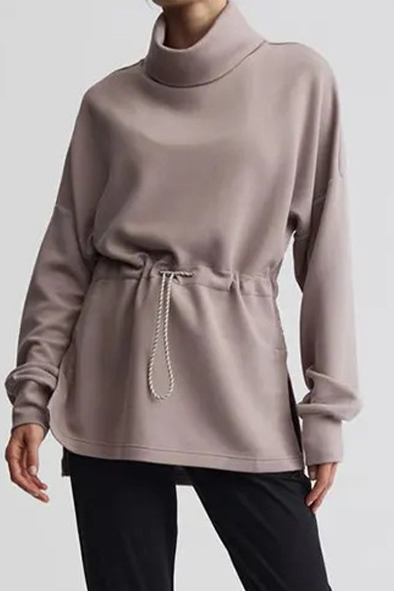 Casual Solid Draw String Half A Turtleneck Tops