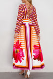 Elegante vestido universitário listrado floral patchwork com decote em V vestidos estampados