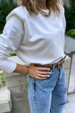 Casual Solid Patchwork O Neck Tops(3 Colors)