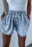 Street Patchwork Draw String Strass Shorts jeans retos (3 cores)