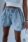 Street Patchwork Draw String Strass Shorts jeans retos (3 cores)