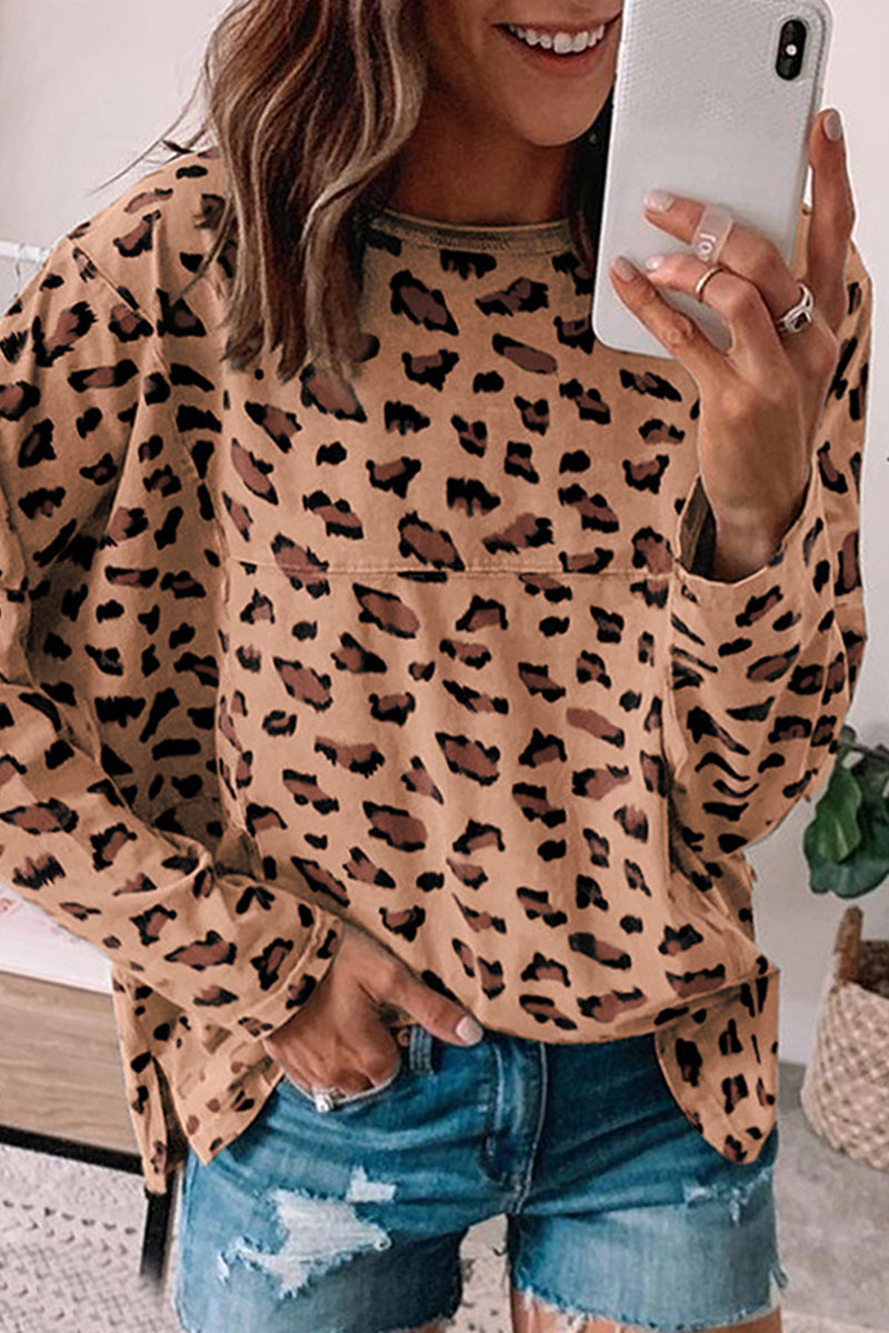 Casual Leopard Printing O Neck Tops(3 Colors)