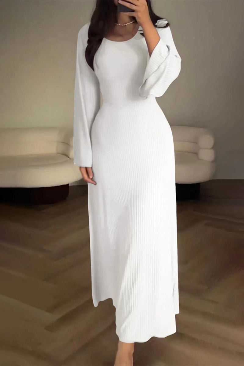 Elegant Simplicity Solid Bandage O Neck Irregular Dresses(9 Colors)