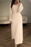 Elegant Simplicity Solid Bandage O Neck Irregular Dresses(9 Colors)