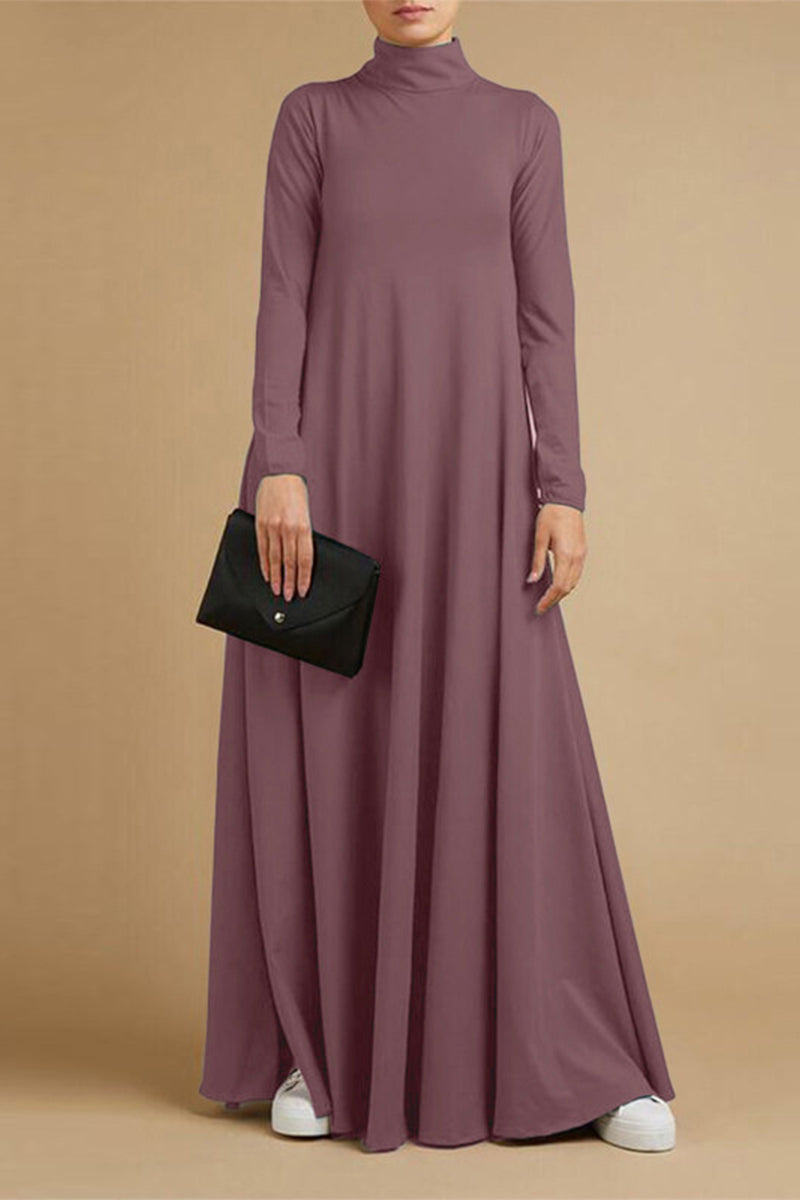 Casual Elegant Solid Turtleneck Long Sleeve Dresses(5 Colors)