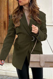 British Style College Solid Patchwork With Belt Turn-back Collar Outerwear