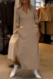 Elegant Simplicity Solid Pocket Turndown Collar One Step Skirt Dresses(3 Colors)_