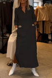 Elegant Simplicity Solid Pocket Turndown Collar One Step Skirt Dresses(3 Colors)_