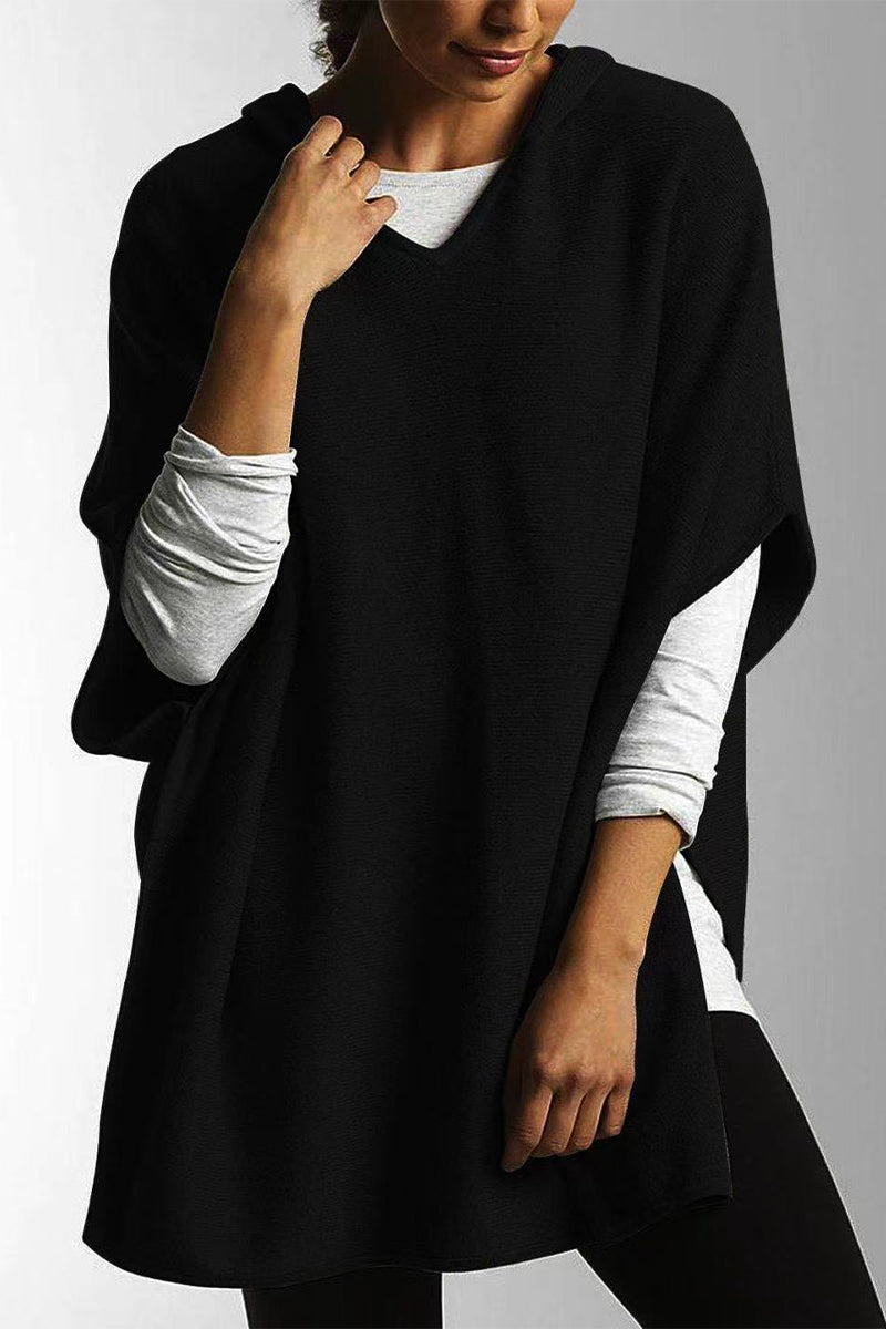 Casual Simplicity Solid Slit Hooded Collar Tops(5 Colors)