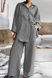 Casual Simplicity Solid Pocket Turndown Collar Long Sleeve Two Pieces(6 Colors)