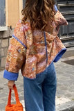 Street British Style Floral Patchwork Mandarin Collar Outerwear