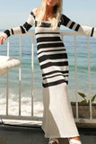 Casual Vacation Striped Contrast Square Collar Long Sleeve Dresses